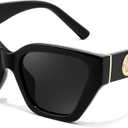 FEISEDY Women's Polarized Cat Eye Sunglasses - UV400 Protection, Trendy Design for Driving & Daily Wear B0299 (Black Frame & Grey Lens)
