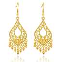 Gold Filigree Earrings-Gold Plated Dangle Earrings for Women Boho Earrings Indian Jewelry Long Chandelier Earrings for Women Big Gold Indian Earrings for Women Trendy