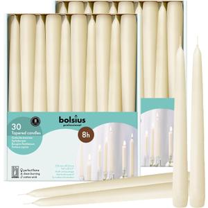 BOLSIUS 60 Count Household Ivory Taper Candles - 10 Inches - Premium European Quality - 8 Hours Burn Time - Unscented Dripless and Smokeless Home Decor, Restaurant, Wedding, and Party Candlesticks