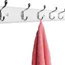 Wooden Wall Mounted Coat Rack 25 inch (65cm) with 6 Silver Hooks, Lang White Wall Coat Rack, Wood Wall Coat Hook Rack for Entrance, Hallway, Bedroom, White Wall Clothes Hanger