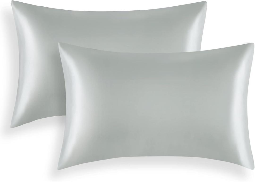RUIKASI Satin Pillowcase for Hair and Skin - Grey Pillowcase Standard Set of 2, Silky Pillow Cases Standard Size 2 Pack with Envelope Closure, 20x26 inches (Gray)