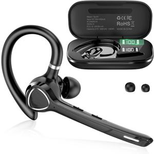 Bluetooth Headset with APTX HD Audio, Wireless Hands-Free Earpiece with CVC 8.0/ENC Dual Mic, Mute Button & Dual Device Connection, 90H Playtime Single-Ear Headphone for Trucker, Business, Black