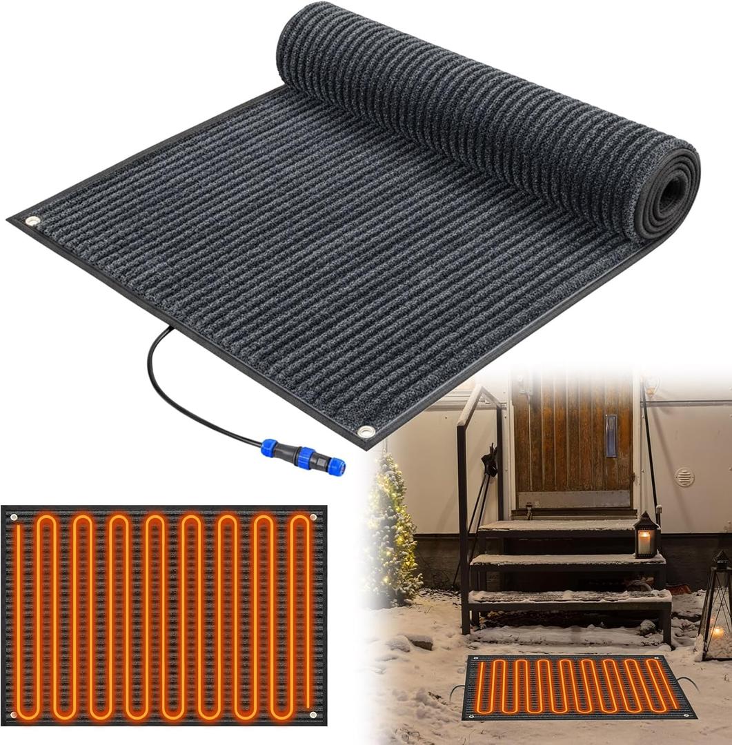 Baquler Heated Snow Melting Mats Winter Heated Outdoor Mats No Slip Melts up to 3 Inch/h Connection with 9.84 ft Power Cord for Snow Removal Stair Step Driveway Walkway(Classic,20 x 30 Inch,Grey) (Gray)