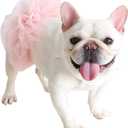 Pink Dog Tutu Dress for French Bulldog Summer Princess Tulle Dress for Pug Corgi Vest Gauze Skirt with Jacquard Mesh Puppy Clothes Girls for Birthday Party Wedding (L(Chest 22.44"-25.19"))