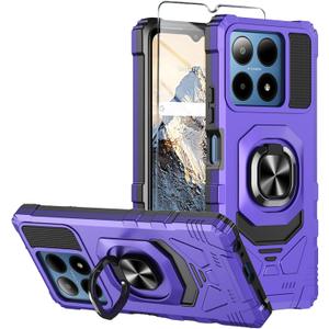 for Boost Summit 5G Phone Case with Tempered Glass Screen Protector,Military Grade Heavy Duty Shockproof Protective Cover,with Ring Kickstand (Boost Summit 5G,Purple)