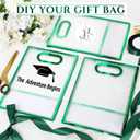 Aliceset Clear Plastic Gift Bag with Die Cut Handle Reusable PP Favor Bag with Ribbon for Graduation Wedding Bridal Birthday Baby Shower Party Small Business,10x7x3.15in(Green Foil,12 Pcs)
