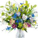 3 Bundles Artificial Wildflowers Fake Silk Mixed Pansies 20" Vibrant Faux Flower Arrangements Floral Bouquets for Indoor Vase Home Kitchen Table Centerpieces & DIY Crafts Wedding Spring Decor