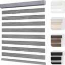 Joydeco Cordless Zebra Blinds for Windows, Dual Layer Light Control Window Blinds with Light-Proof Aluminum Cover, Free-Stop Roller Shades for Home & Office (Grey,45" W x 75" H)