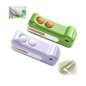 2 in 1 Mini Bag Sealer with Cutter and Magnet,Mini Bag Sealer,Portable Handheld Rechargeable Food Bag Sealer for Sealing and Cutting,Small Package Sealer for Snacks,Chips,Food Storage (Green +Purple)