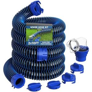 DUMPMAN 20 FT RV Sewer Hose Kit, Sewer Hose for RV Camper - Includes 2 Attachable 10 ft Sewer Hose with Swivel Fitting, 90 Degree Clear View Sewer Adapter, and 4 Storage Caps