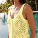 Fisoew Womens Sweater Tank Tops Summer Sleeveless Crochet Cardigan Button Down Boho Knit Going Out Vest Tops (Yellow), X-Large