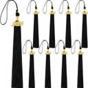 Dingion 8 Pcs Black 2026 Graduation Tassel Class of 2026 Cap Tassel with Gold Year Charm Graduation Cap Decoration for High School College Senior Ceremony Accessories
