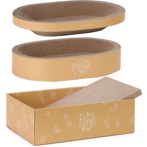 FUKUMARU 3PCS Cardboard Cat Scratcher, Durable Oval Cat Scratch Pad Bed Bowl for Indoor Cats, Round Cats Scratching Board with Kitten Scratcher Box, Couch Sofa Furniture Protector