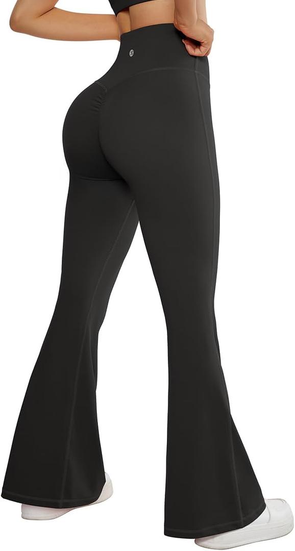 SUUKSESS Women Flare Leggings Scrunch Butt Lifting Bootcut High Waist Yoga Pants (Small, 14 Black)