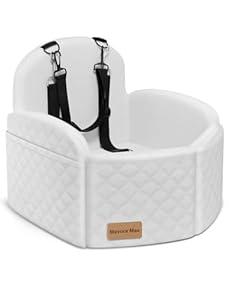 Mavora Max (Up to 35lbs Small/ Medium Dog Car Seat Booster Dog Seat for Car Portable with Adjustable Seatbelts Puppy Travel Carrier for SUV, Truck, with Memory Foam Cushion(White)
