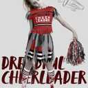Spooktacular Creations Kids Zombie Cheerleader Halloween Costume, Dead Cheerleader Costume for Girls, Fearleader Outfit (Small(5-7 yrs), Red)