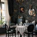 2 x Dimoon 78.7"x17.3" Vintage Wallpaper Boho Floral Peel and Stick Wallpaper Dark Black Gold Contact Paper Flower Removable Wall Paper Renter Friendly Stick on Kitchen Bathroom Self Adhesive Vinyl