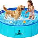 SLOOSH Foldable Dog Kiddie Pool - Portable Hard Plastic Doggie Swimming Pool, Anti-Slip Collapsible Pets Bath Tub Suitable for Kids Indoor Outdoor Backyard Use (Blue, 48" x 12")