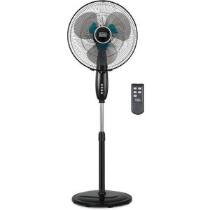 BLACK+DECKER 16" Dual Blade Standing Fan with Remote Control, Oscillating Floor Fan with 3 Speeds, Adjustable Height, 90-Degree Oscillation, 30-Degree Tilt, Shut-Off Timer, BFSD116B, Black