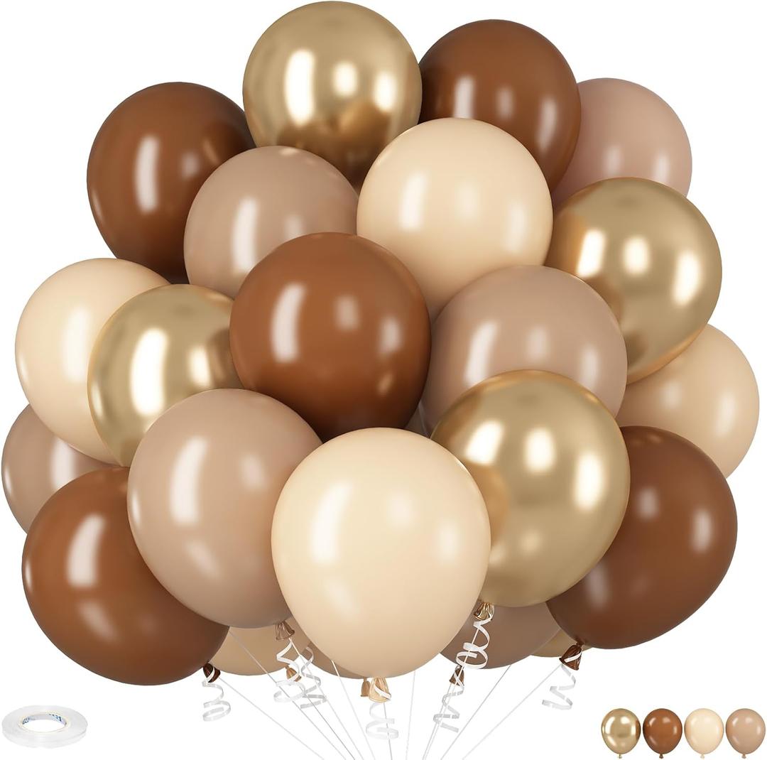 HILAVO Brown Gold Balloons, 12 inch Double Stuffed Brown Gold and Cream Beige Balloons for Neutral Baby Shower Boho Wedding Birthday Party Decorations (35PC)