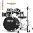 Kid Drum Sets-Donner 5-Piece for Beginners, 14 inch Full Size Complete Junior Drum Kit with Adjustable Throne, Cymbal, Hi-Hat, Pedal & Drumstick, Metallic Black, EDS-220