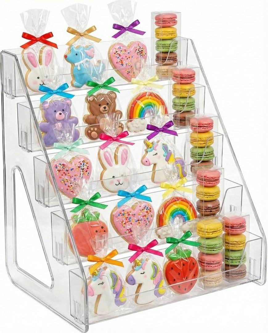 HOTCAN Cookie Display Stand for Bakers, Vendors, Market Booth, Craft Fair, Events | Acrylic Pastry Display Case for Cupcakes, Muffins, Donuts | 5 Tiered Cookie Bakery Rack with Full Angle Visibility