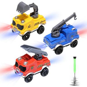 Tracks Cars Replacement only, Toy Cars for Magic Tracks Glow in the Dark, Racing Car Track Accessories with 5 Flashing LED Lights, Compatible with Most Car Tracks for Kids Boys and Girls(3pack)