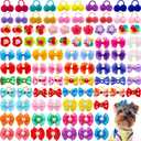 100pcs Dog Hair Bows, Bulk Cute Puppy Pet Small Dog Hair Bows with Rubber Bands, Mix Handmade Flower Puff Ball Rhinestone Pearls Dog Bows, Yorkie Dog Bows for Dog Hair Grooming Accessories