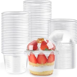 Jnnzzggu 50 Pcs 8 OZ Disposable Plastic Cups with Dome Lids,Clear Dessert Cup,Mini Parfait Appetizer Containers for Ice Cream,Cake,Fruit,Pudding,Jello Shot,Drink,Yogurt,Soups,Salad,Snacks