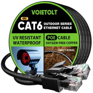 Cat 6 Outdoor Ethernet Cable 300 ft, 10Gbps 550MHz Pure Copper Network Internet Cable Direct Burial Waterproof UV LLDPE Jacket, LAN Cable Patch Cord with 60 Ties, UTP for PC