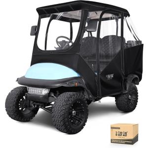 4 Passenger Golf Cart Enclosure, Storage Cover Fits for Club Car Precedent 2+2, Windproof 600D Waterproof Portable 4-Sided Clear Window & Roll-up Zipper Door (Black/Transparent)