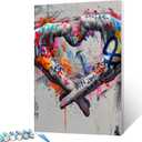 Tucocoo DIY Painting by Numbers Kits for Adults Artwork Colorful Graffiti Hands and Black and White Graffiti Hands Make up a Love Heart Wall Art Decoration 16''x20''