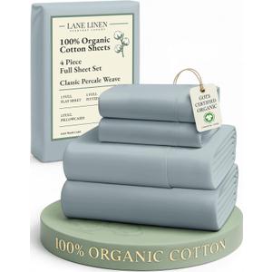 LANE LINEN 100% Organic Cotton Full Sheets Set 4-Piece Pure Percale Soft Bedding Breathable Fits Mattress Upto 15" Deep - French Blue