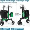 3 Wheel Walkers for Seniors, Foldable Rollator Walker with Tray & Large Storage Bag, 10" Big Wheel for All Terrain, 350 lb Weight Capacity, Green