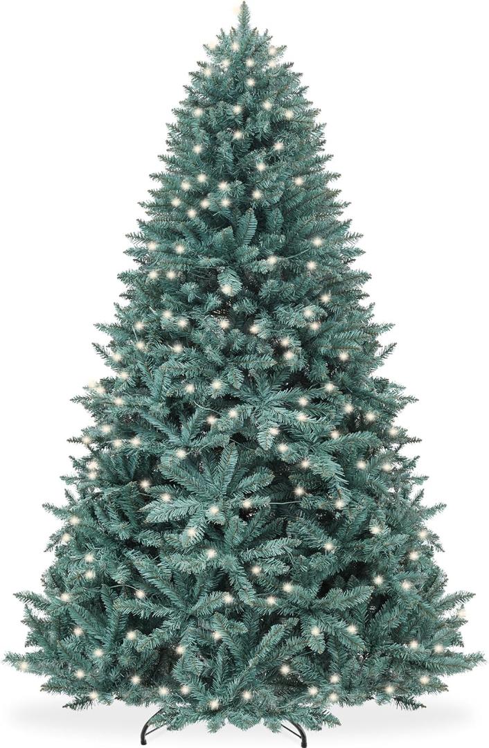 Best Choice Products 4.5ft Pre-Lit Blue Spruce Christmas Tree, Artificial Full Hinged Decor, Holiday Decoration w/ 100 Warm White Incandescent Lights, 436 Tips, Foldable Metal Base (Green)