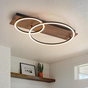 Modern LED Wood Ceiling Light, 24 inch Rectangular Dimmable Flush Mount Light Fixtures with Round Shape for Bedroom Living Room Hallway 3000K