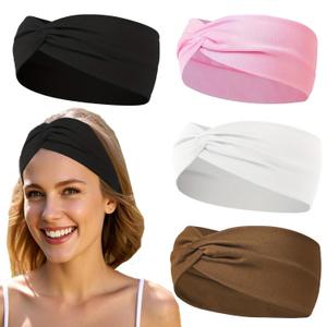 4 Packs Hjiaruiky 12PCS Thick Headbands for Women Knotted Headband Wide Cloth Fabric Cute Stretchy Soft Twist Headbands Womens Fashion Head Bands for Women's Hair Accessories Black White