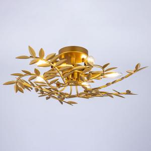 TOCHIC Semi Flush Mount Ceiling Light, 5-Light Modern Gold Leaf Chandelier, 23.2" D Farmhouse Close to Ceiling Light Fixture Entryway Flush Mount for Bedroom Dining Room Living Room Kitchen Foyer