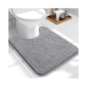 OLANLY Toilet Rugs U-Shaped 19.5*19, Extra Soft Absorbent Chenille Contour Bathroom Rugs for Toilet, Dry Quickly, Machine Washable, Non-Slip Toilet Bath Mat, Grey