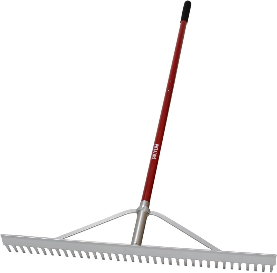 KYLIN 36 Inch / 36 Tines Aluminum Landscape Rake with 66 Inch Extra-Long Handle, Versatile Rake for Lawn Care,Loosening Soil, Weeding, Leveling Gravel, Beach Sand - Lighweight & Rust Proof