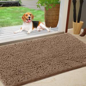 IM HOME Chenille Absorbent Outdoor Doormat 30" x 20", Washable Muddy Door Mats for Dog Non Slip Indoor Doormat Dog Mat for Muddy Paw Front Inside Doormats for Entryway Camel (1'8" x 2'6" (Rectangular))