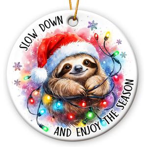2 x Sloth Christmas Ornaments 2025, Animal Lover Gifts for Teens, Adults, Friends, Christmas Sloth Gifts for Men and Women, Ceramic Ornaments for Christmas Decorations