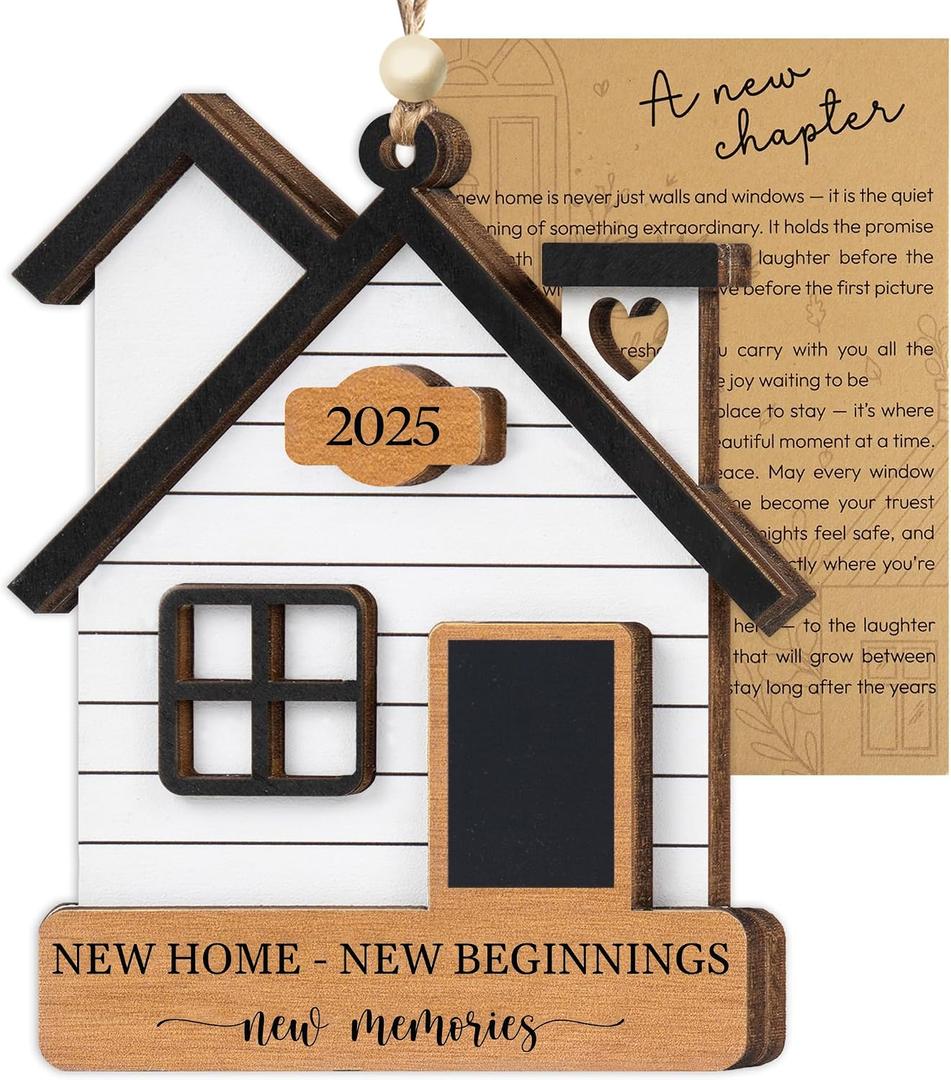New Home Ornament 2025 with Card, Housewarming Gifts New Home Gift Ideas, House Warming Closing Gifts for Buyers, Women, Couple, First Christmas House Decor (Wood)