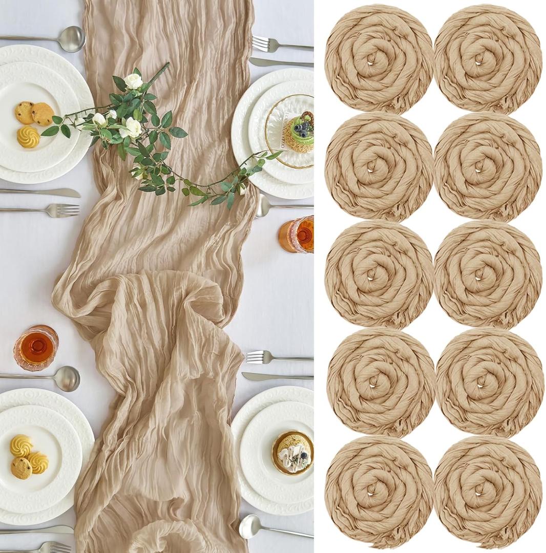 IVAPUPU 10 Pcs Cheesecloth Table Runner - 10ft Nude Boho Gauze Cheese Cloth Table Runners for Baby Shower Decoration Wedding Party Summer Garden Farmhouse