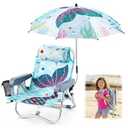 Yalikop Kids Beach Chair with 4 Positions Seaside Beach Chair with Umbrella Kids Folding Camping Seating for Boy Girls Children Sand Camping Travel Outdoor Summer Supply(Mermaid Theme)