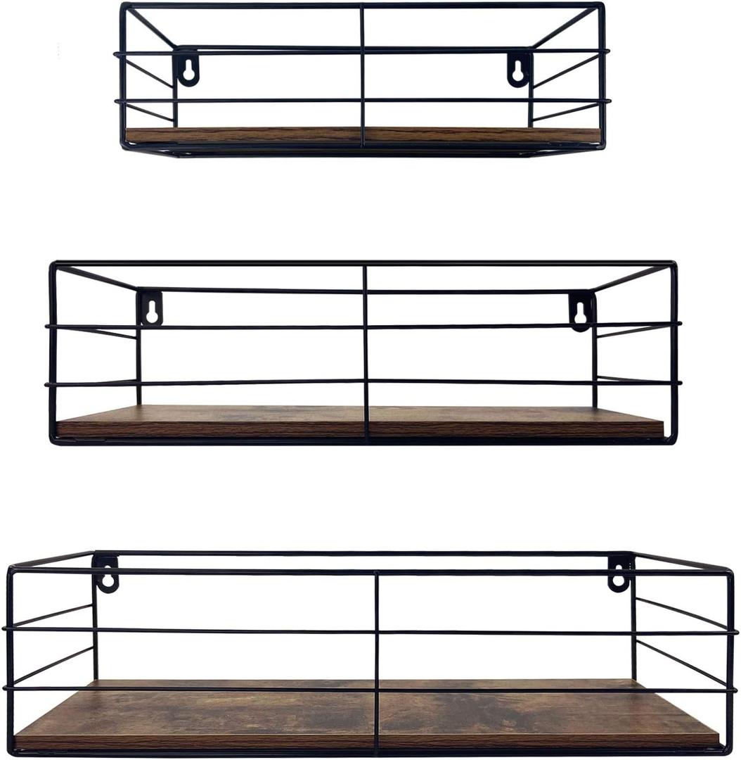 CRUGLA Floating Shelves Wall Mounted Set of 3, Hanging Storage Wall Shelf for Bathroom, Living Room, Bedroom, Kitchen Home (Brown) 