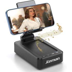 JTEMAN Cell Phone Stand with Bluetooth Speaker, HD Stereo Sound & Anti-Slip Base, Foldable Adjustable Desktop Phone Holder for Home Office, Cool Tech Gadgets Birthday Gifts for Men Women (Black)