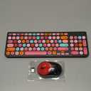 Wireless Keyboard and Mouse Combo, Retro Typewriter Keyboard with Round Keycaps, 2.4GHz USB Cute Wireless Keyboard Mouse for Computer, Desktop, Laptop and Computer (Black-Colorful)