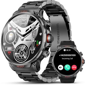 Military Rugged Smart Watches for Men, 1.85" HD Tactical Fitness Tracker | Answer/Make Calls, 710mAh Battery, 100+ Sports Modes, Heart Rate/SpO2/Sleep Monitor, IP67 Waterproof, for Android iOS