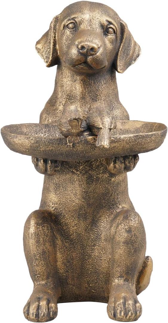 Cynkeyee Outdoor-Statues Garden Decor Bird Bath - Large Dog Statue Bird Feeder Statues for Outside Yard Lawn Patio Gardening Gifts for Women Fairy Garden 15 * 10 * 19 Inch